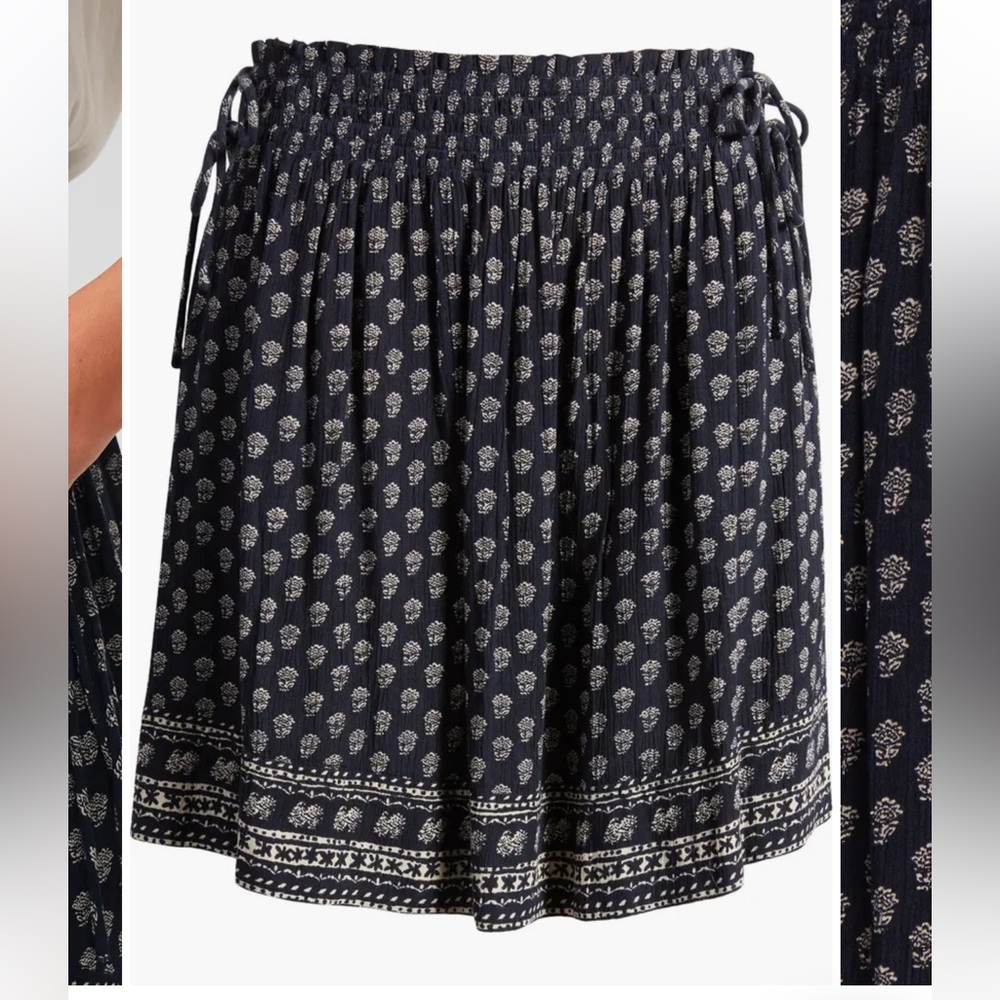 Faherty Emery Mini Skirt in Navy Blue Sz L Boho Chic Comfy Adjustable Waist
